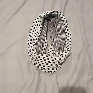 White/Black Polka Dot and Stripe Infinity Scarf.