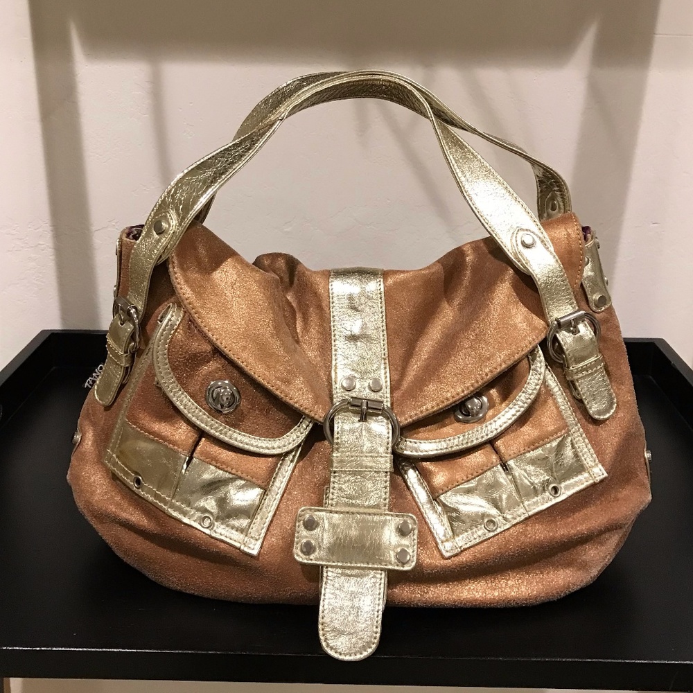TANO Large Metalic Colored Leather Handbag