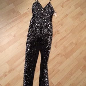 Carli Bybel Missguided Black embellished jumpsuit