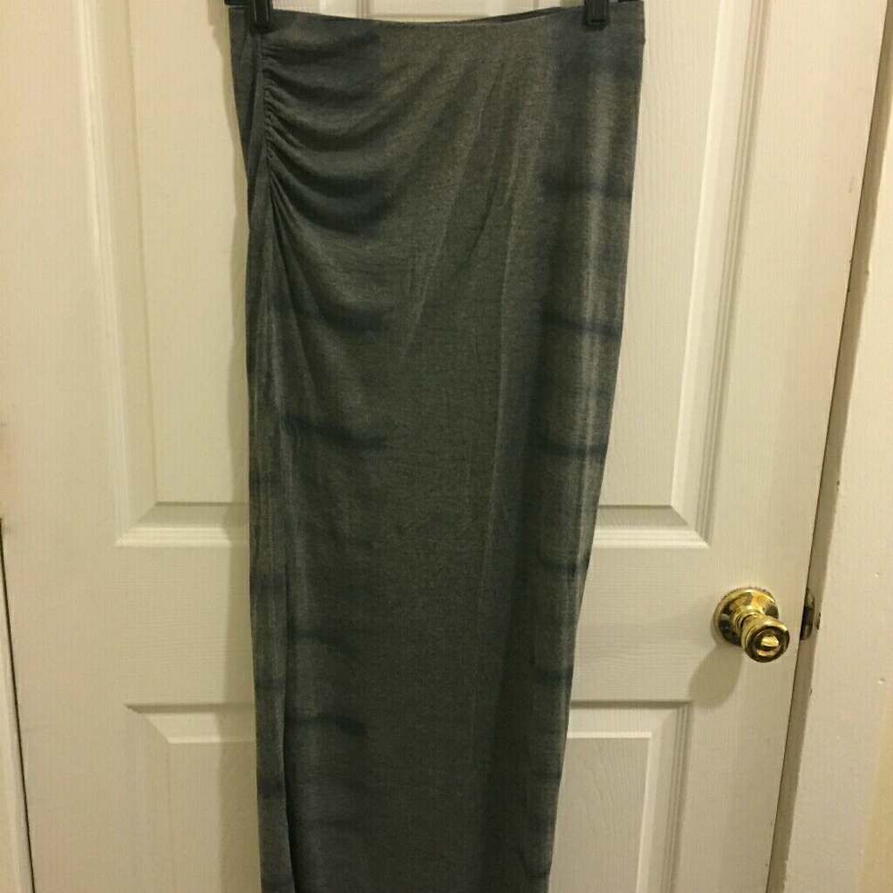 Grey Tie Dye Rayon Maxi Skirt w/ High Slit