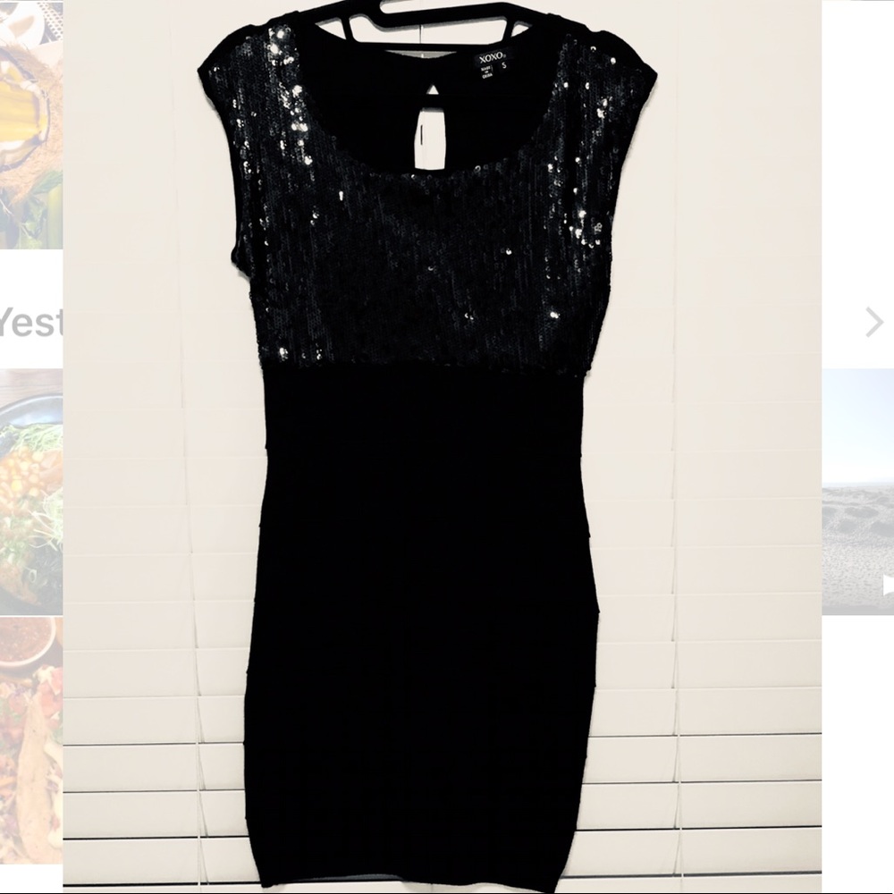 XOXO Black Half Sequin Dress Small