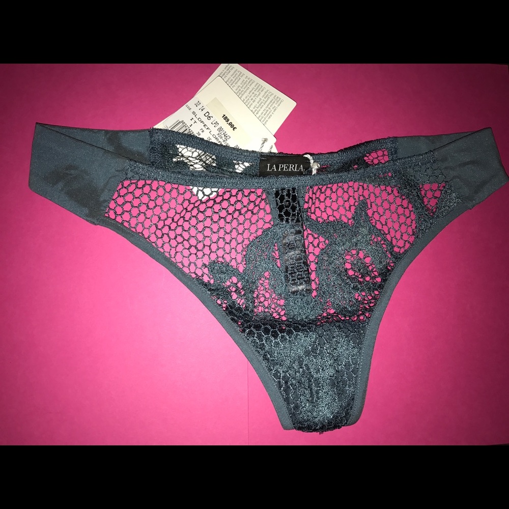 La Perla Blue Lace Floral Mesh Tanga Thong XS