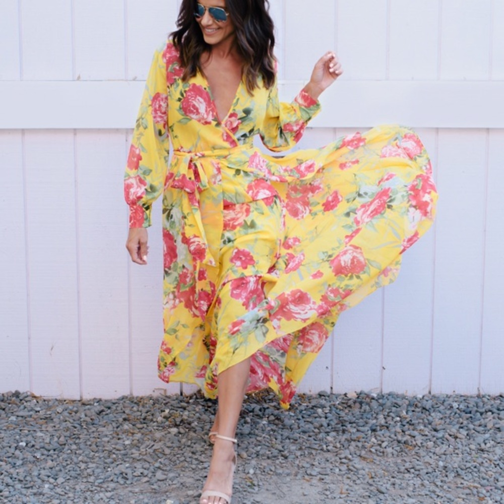 Yellow floral maxi Flowy dress vici