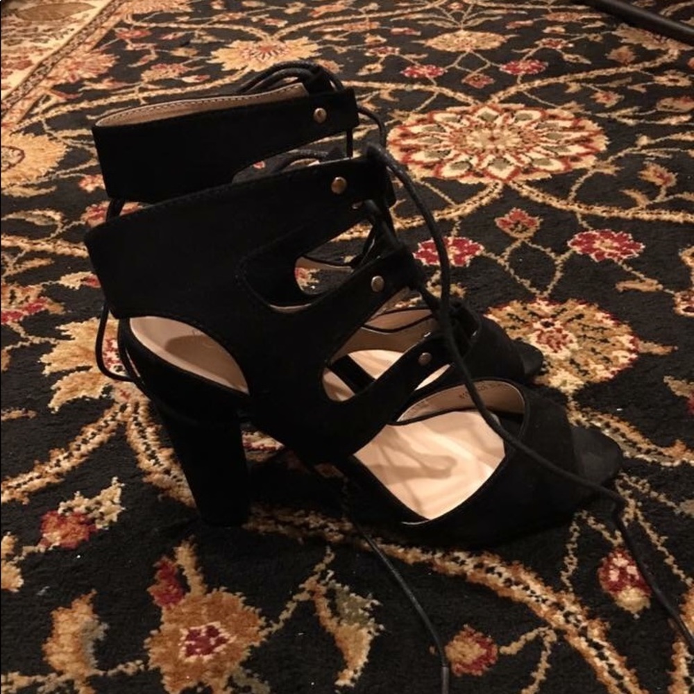 black lace up heels