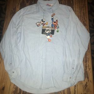 Mickey Inc Denim Long Sleeve Shirt Large Disney (e