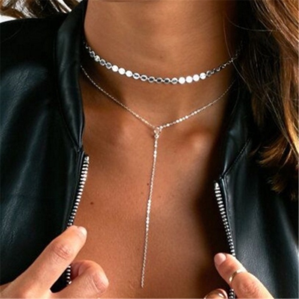 🎀 Lovely Doable layered chain boho circle coin sequin tassel lariat necklace - Picture 2 of 8