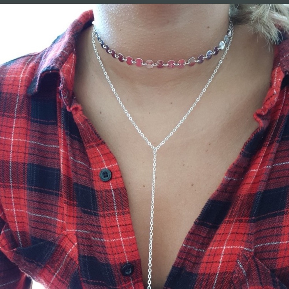 🎀 Lovely Doable layered chain boho circle coin sequin tassel lariat necklace - Picture 4 of 8