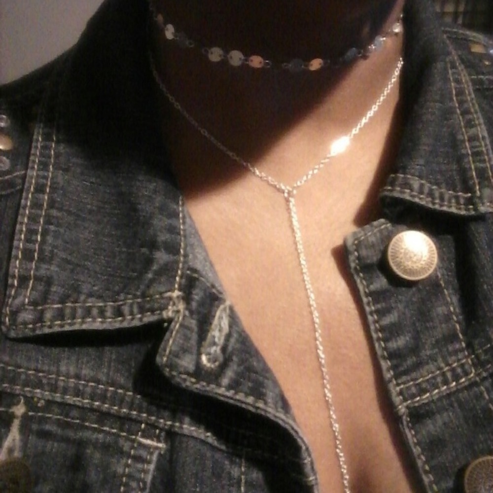 🎀 Lovely Doable layered chain boho circle coin sequin tassel lariat necklace - Picture 6 of 8