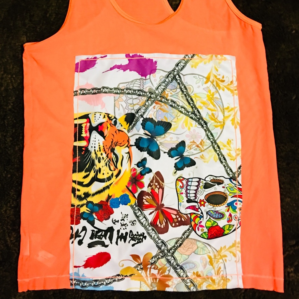 Mila Orange Mesh Skull Top