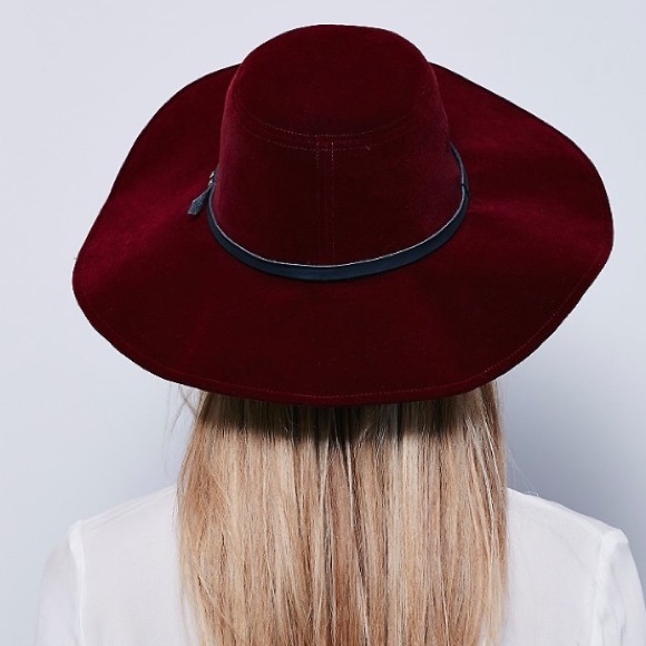 FREE PEOPLE Velvet Wide Brim HAT Red Blue - Picture 4 of 5