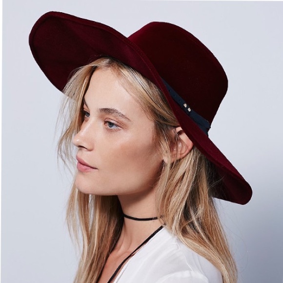 FREE PEOPLE Velvet Wide Brim HAT Red Blue - Picture 3 of 5