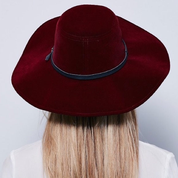 FREE PEOPLE Velvet Wide Brim HAT Blue Red - Picture 4 of 4