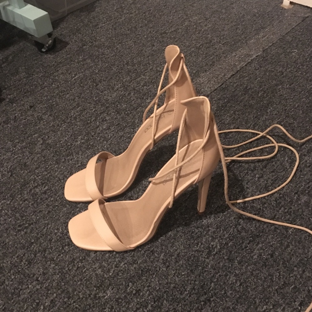 boohoo nude lace up heels