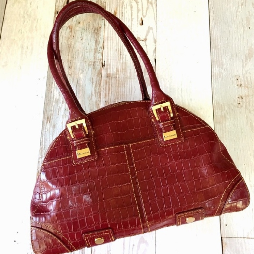 Maxx New York Red Leather Faux Croc Skin Satchel