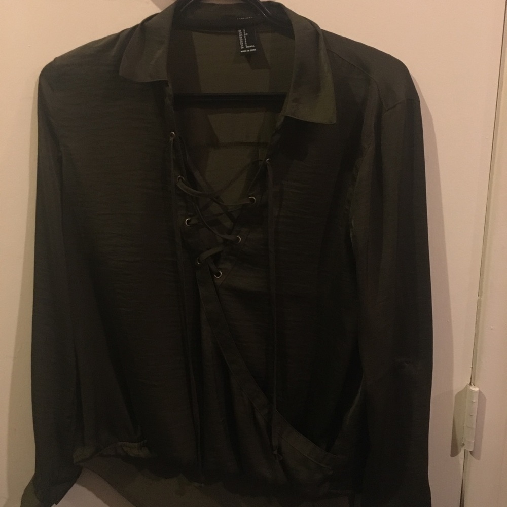 forever 21 olive green lace up blouse