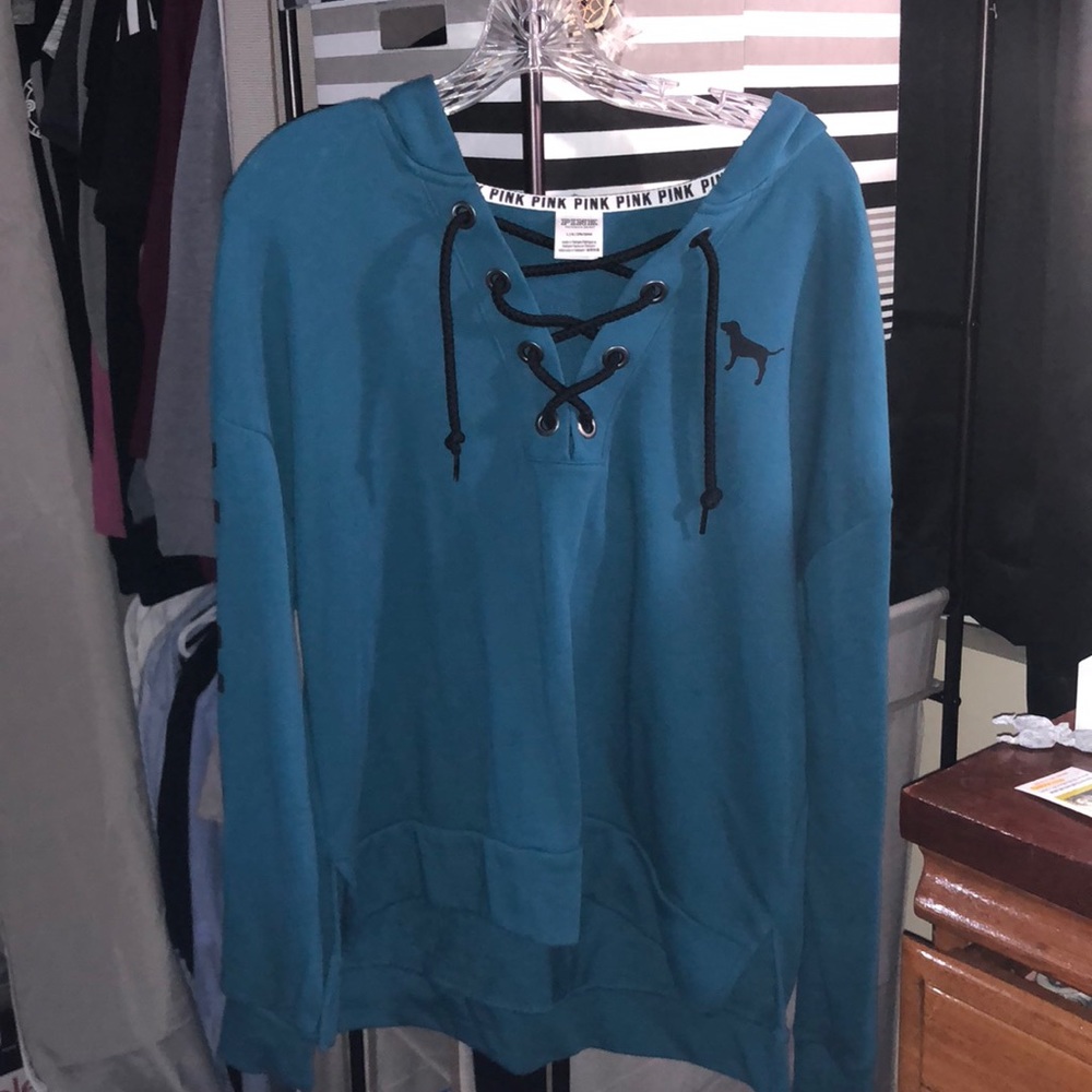 Pink lace up hoodie