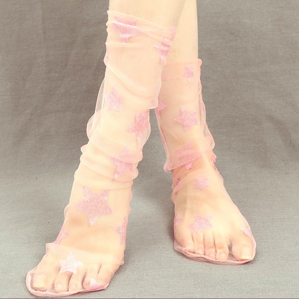 Glitter & Stars Tulle Socks ✨ Sheer Mesh ✨ Pink