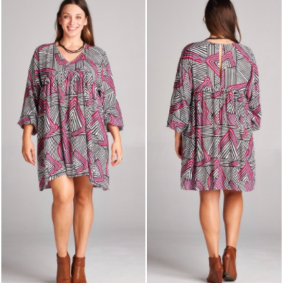 Zig Zag Print Black & Pink in Plus Size 1x, 2x, - Picture 3 of 8