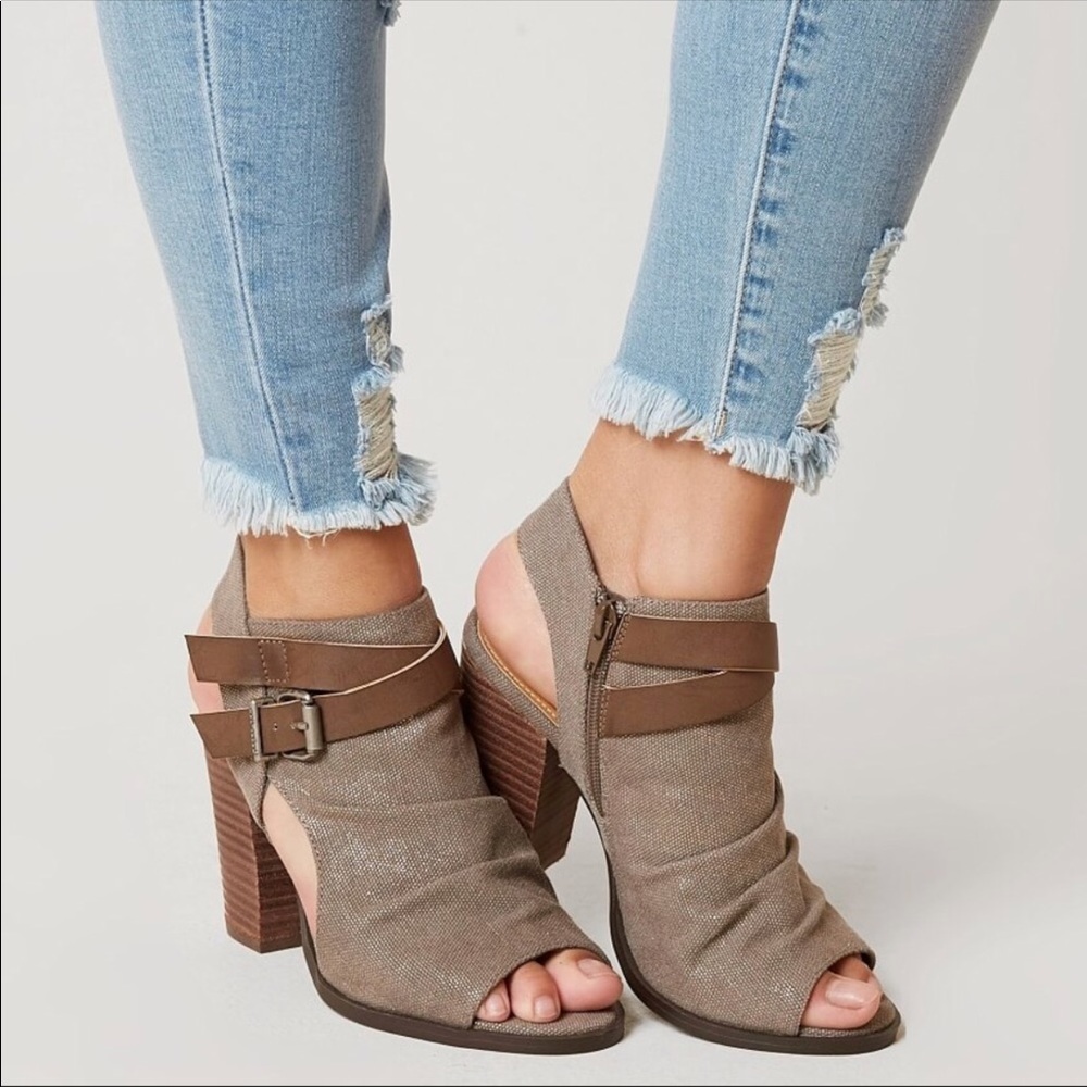 Canvas Open Toe Slingback Mule Bootie