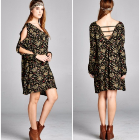 Round neck Boho leaf print tunic/dress 1X,2X,3X - Picture 2 of 5