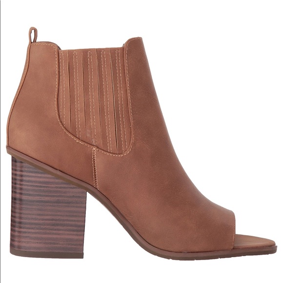 Eclipse Cognac Block Heel Peep Toe Chic Bootie - Picture 6 of 6