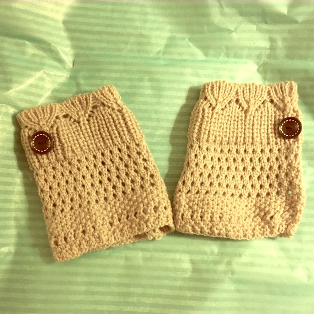 Tan Crochet or Knitted Boot Cuffs w/ Buttons