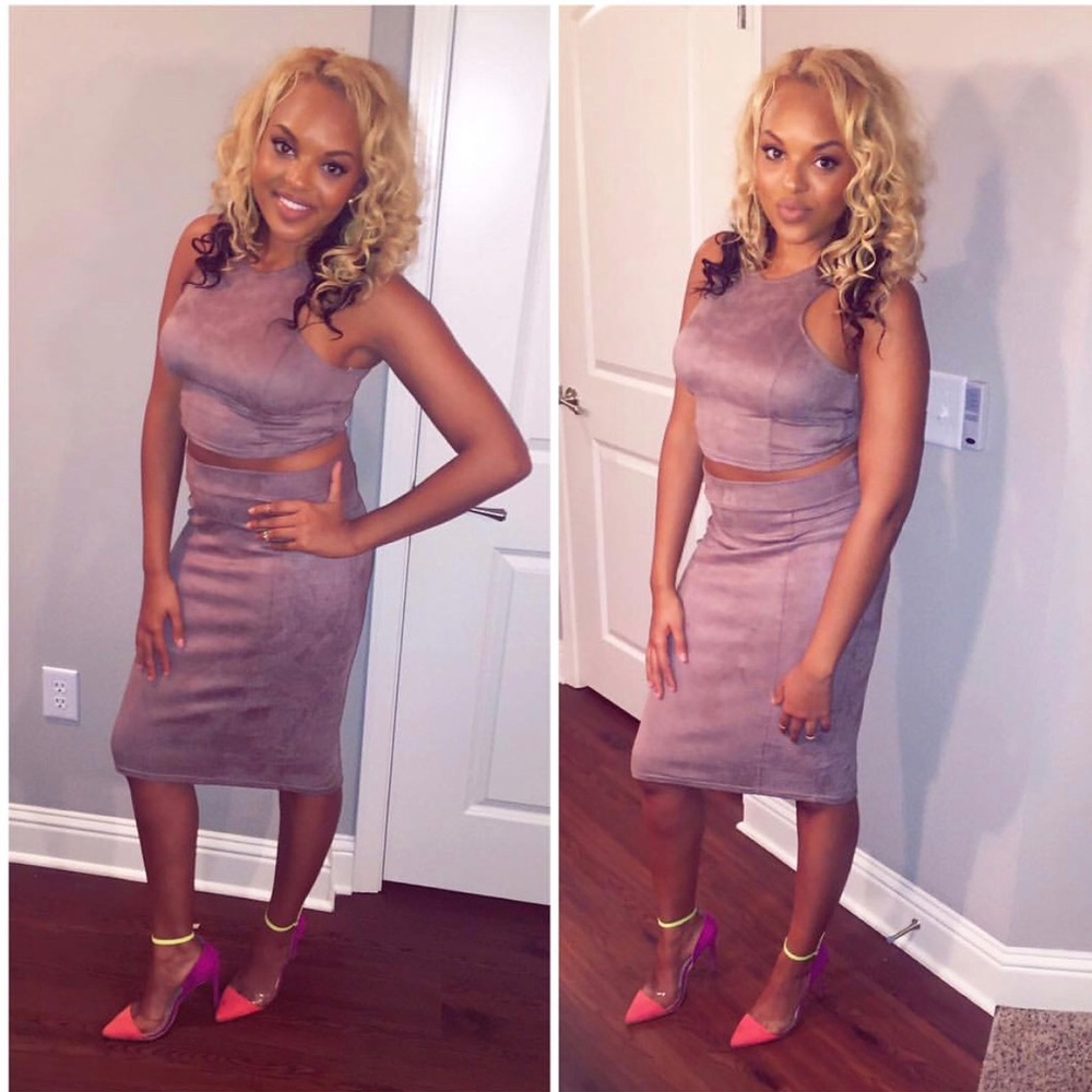 Nude Two Piece Skirt And Crop Top