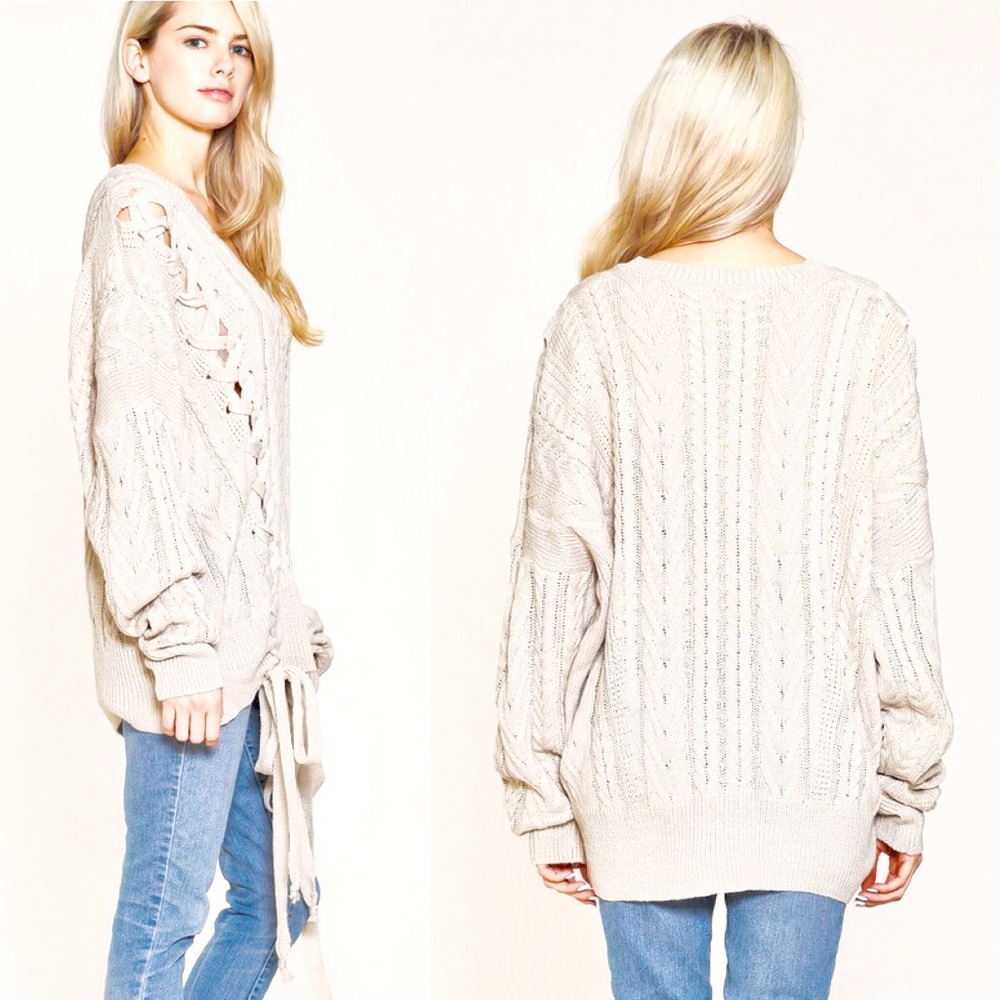 Clearance-Offer 🆑Braided Lace-Up Cable Sweater - Picture 2 of 2