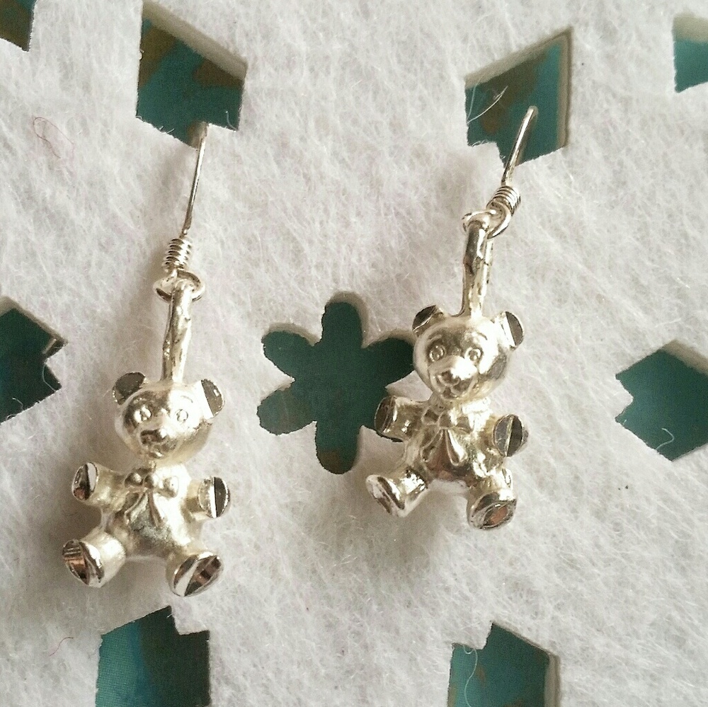 STERLING SILVER 3D TEDDY BEAR EARRINGS