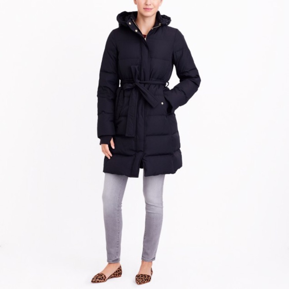 J. Crew Long Belted Puffer Jacket