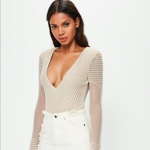 Missguided peace + love nude embellished bodysuit