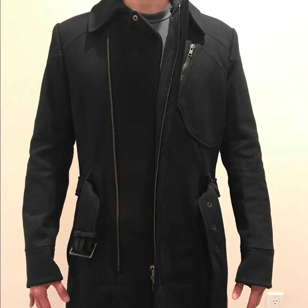 Men's Reiss Heavy Black Knee-length Wool Pea Coat