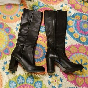 Black leather tall boots sz 38  or 8