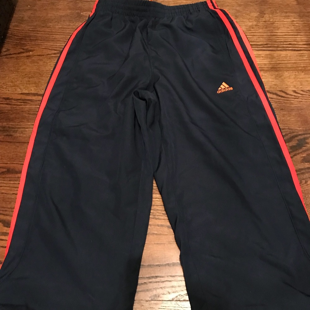 Adidas Blue and Orange Stripe athletic shorts