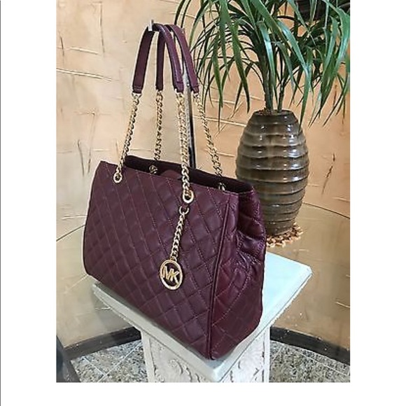 🆕MK Susannah Quilted Merlot Leather Large Tote - Picture 2 of 5