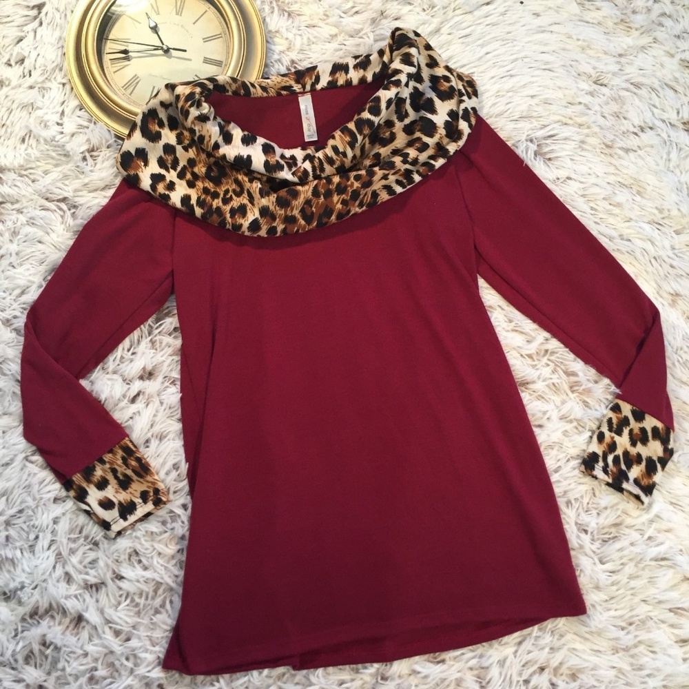 Miss 2 Day Clothing Leopard Cowl Neck Top Small