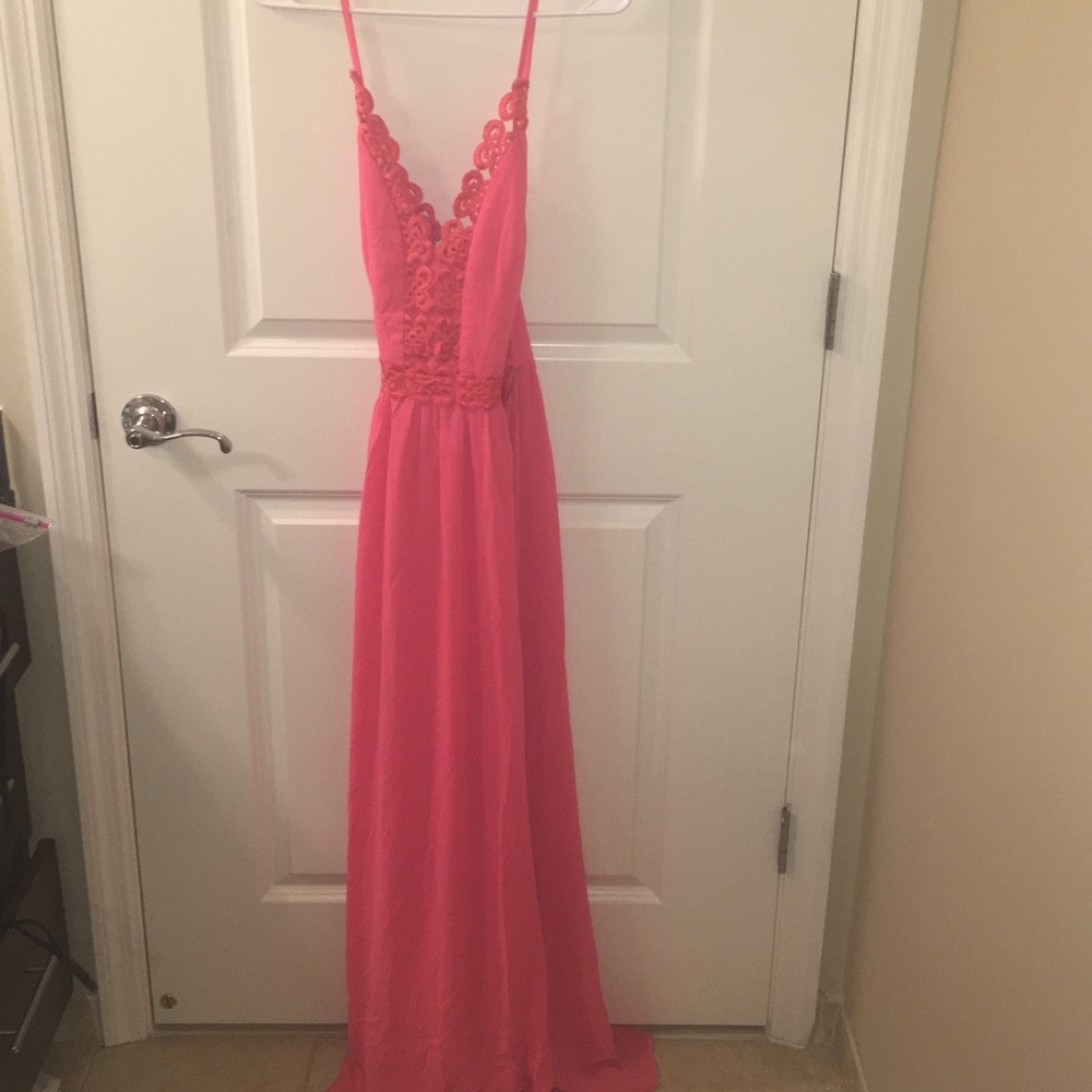 Coral Embroidered Maxi Dress