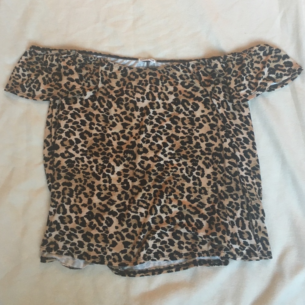 Leopard Print Cold Shoulder Top