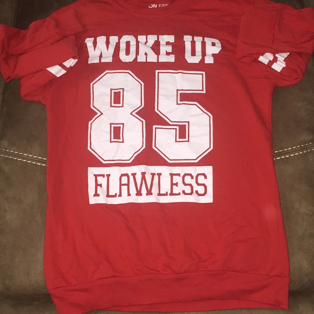 RED with WHITE lettering reading WOKE UP FLAWLESS!