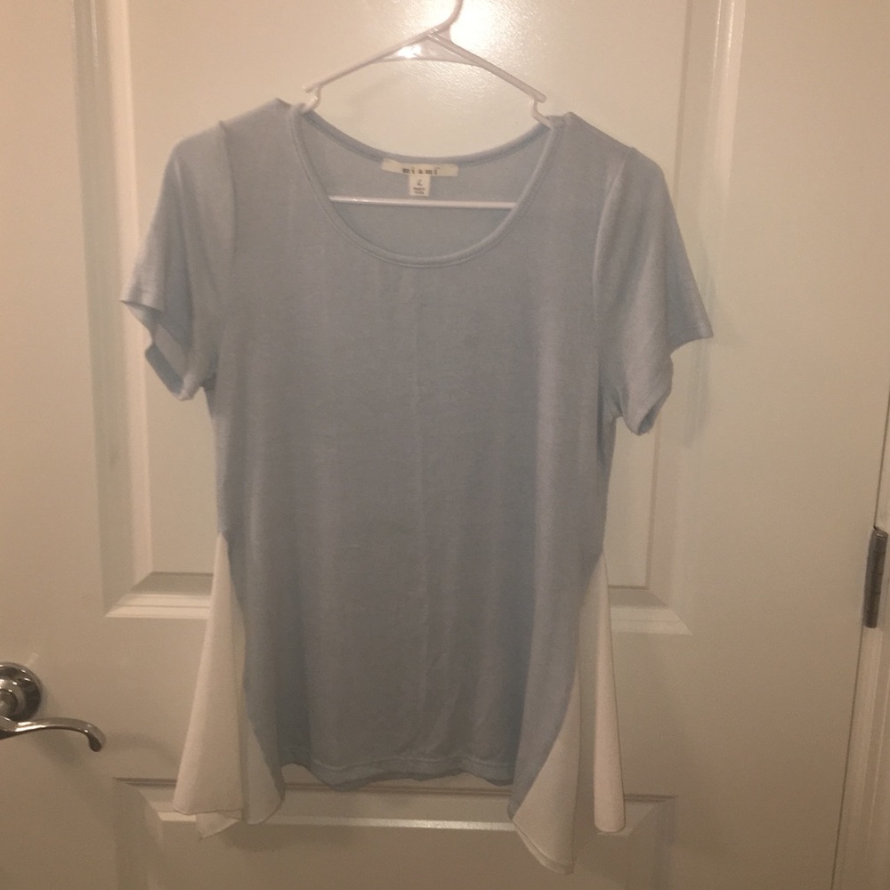 Light Blue Short Sleeve Sweater w/ Flutter Detail