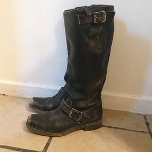 Frye Black distressed engineer boot