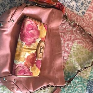 Leather Coach bag with fabric coach wallet