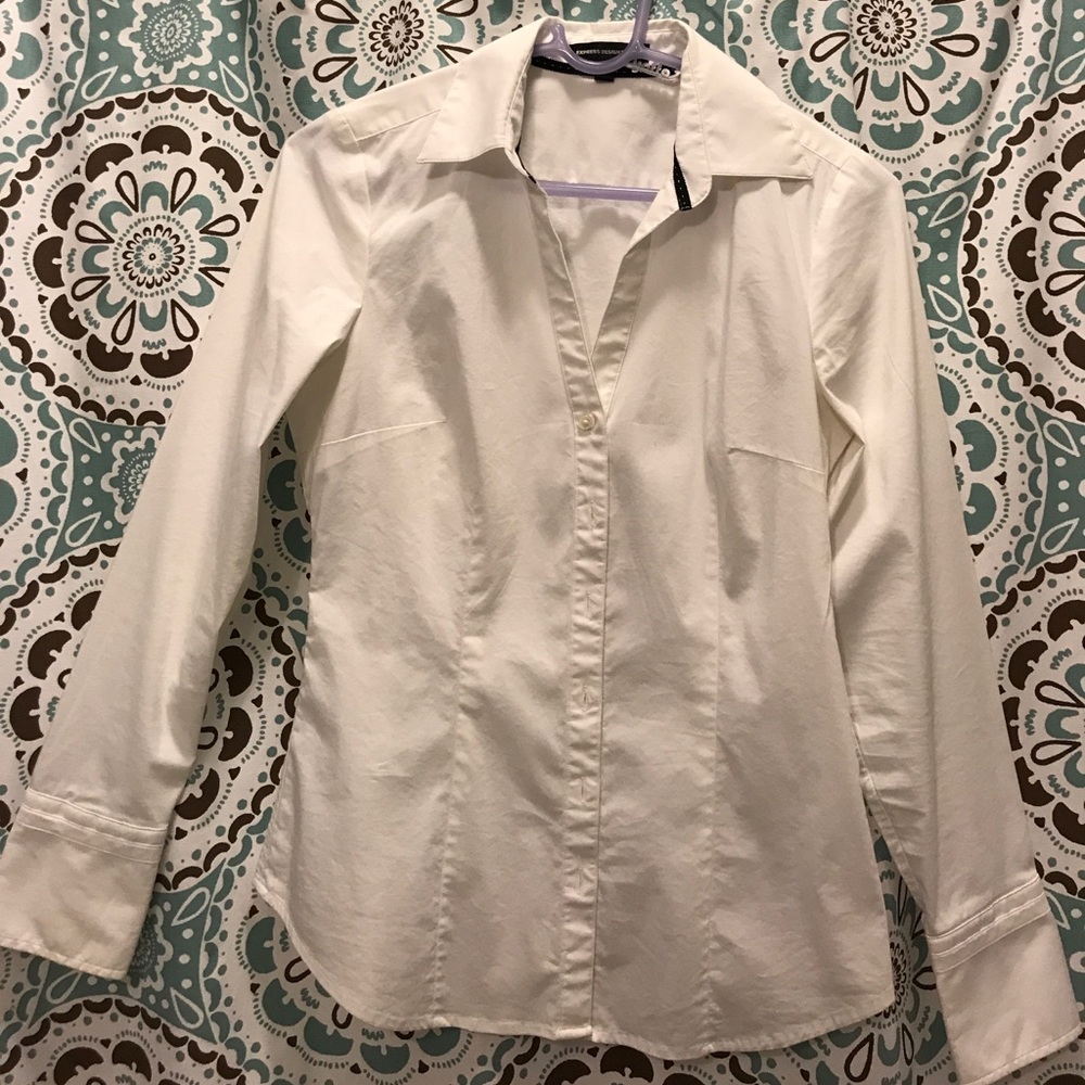 white basic collared button down express shirt