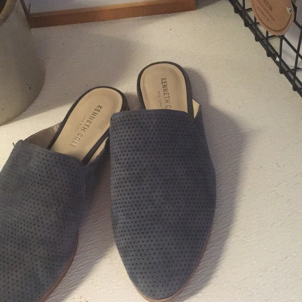 Kenneth Cole mule flat shoe grey blue suede