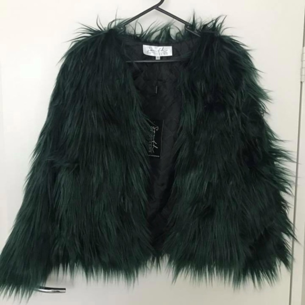 Faux fur emerald green jacket
