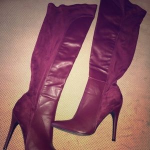 Shoe Dazzle Thigh High Boots in Color Merlot