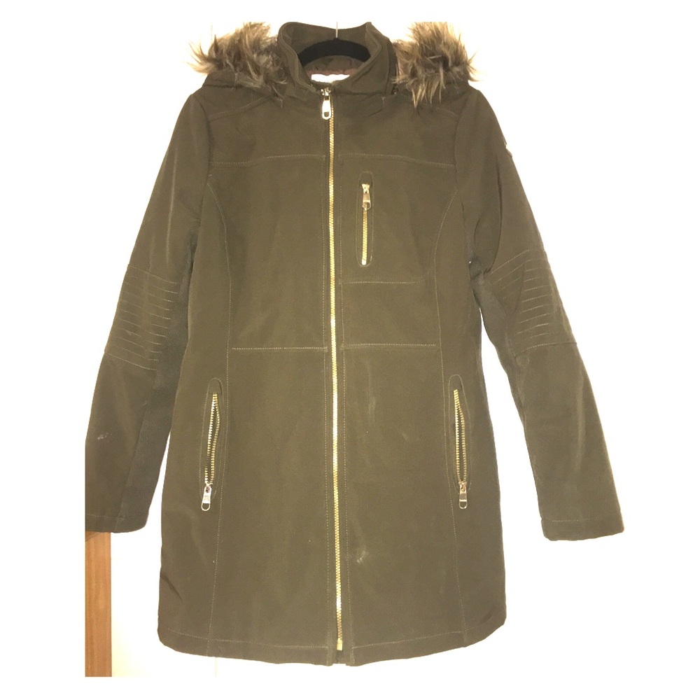 Calvin Klein faux fur hood down parka Loden Green