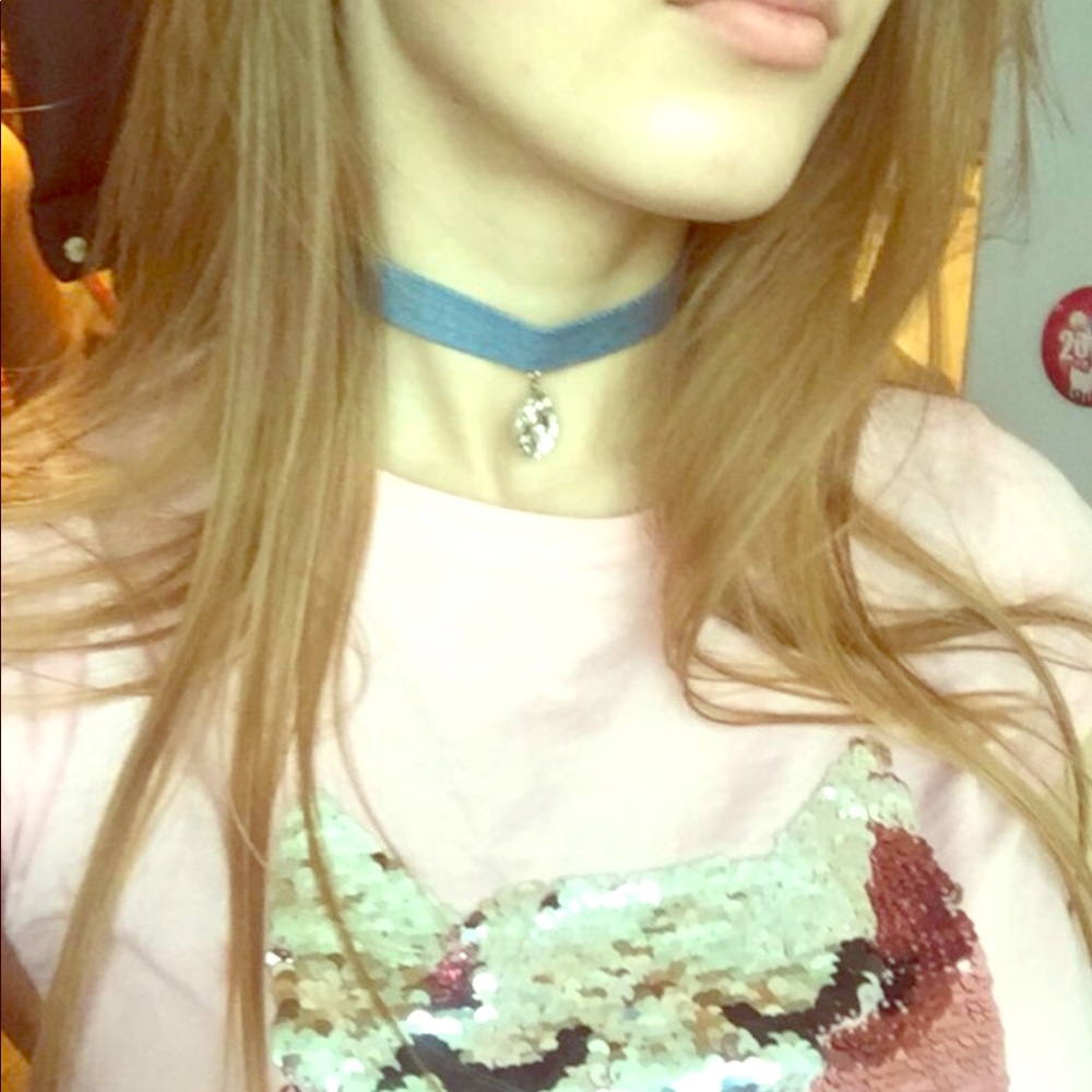 Fashion Denim Crystal Pendant Choker