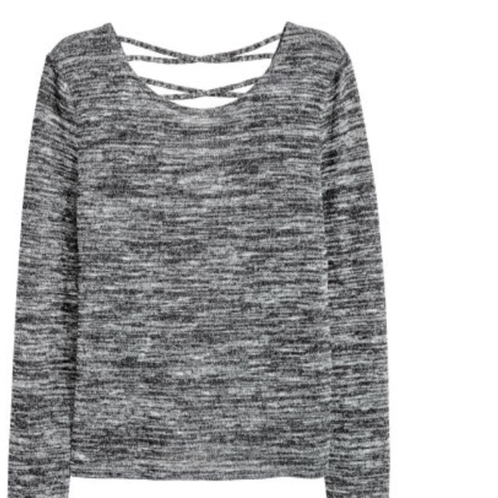 H&M fine knit cage Back marled gray sweater