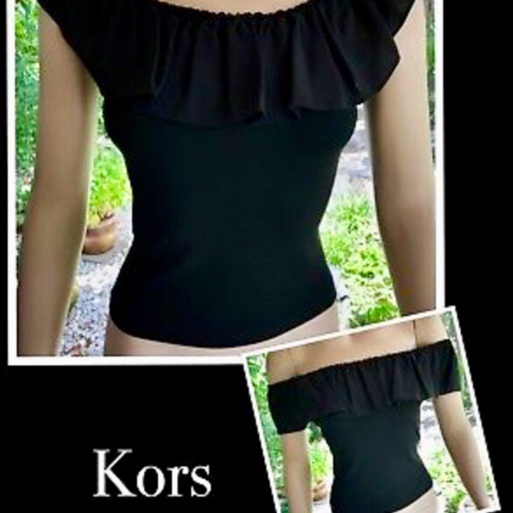 Michael Kors Off Shoulder ruffled black shirt